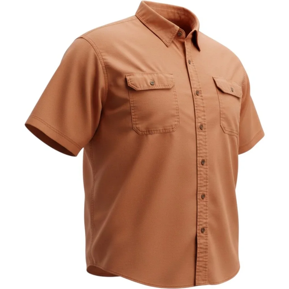 Wrangler Mens 2XL Short Sleeve Button Down Shirt Rust Orange Twill Workwear Top